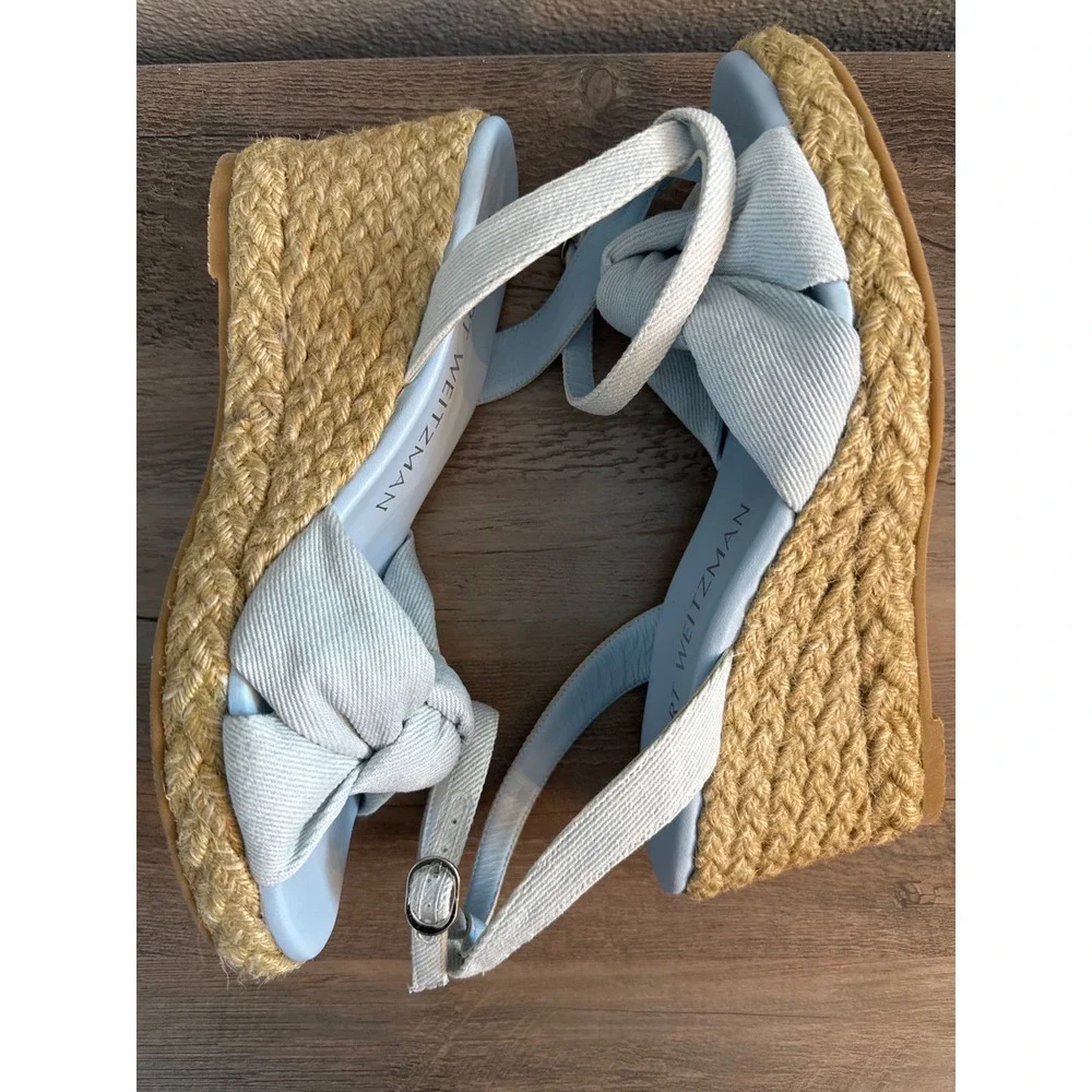 Stuart Weitzman Playa Womens 7.5B Espadrille Wedge Sandals Blue Denim